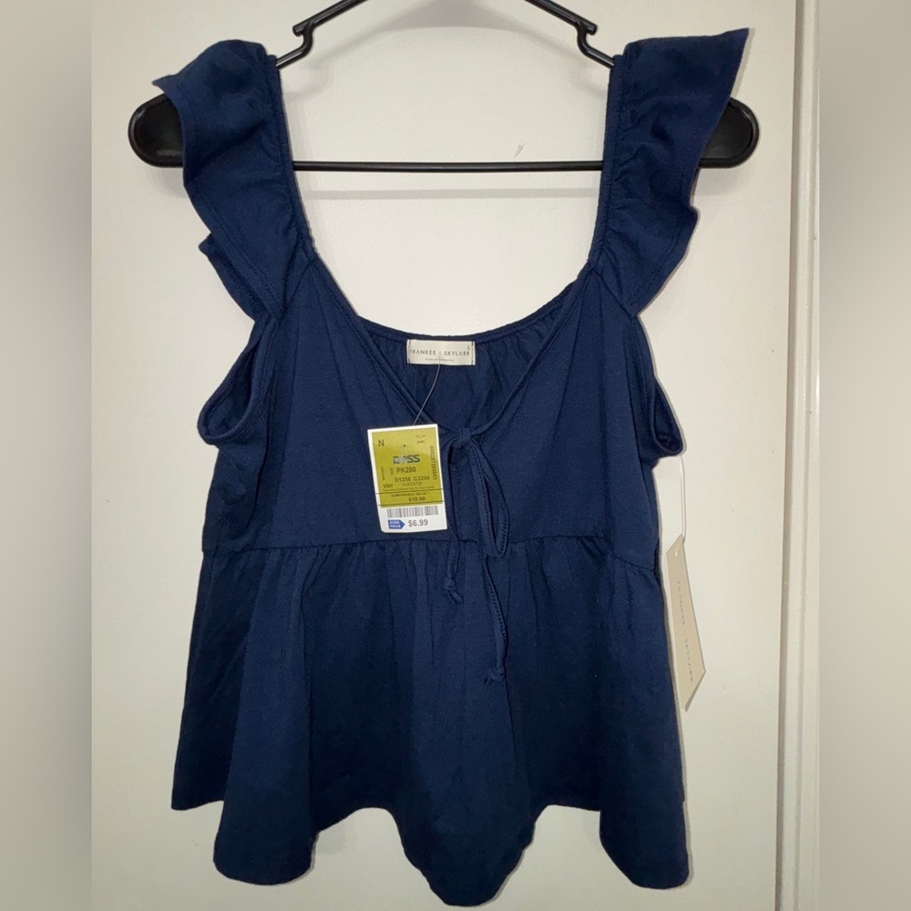 Navy Blue Ruffle Top - Picture 3 of 5
